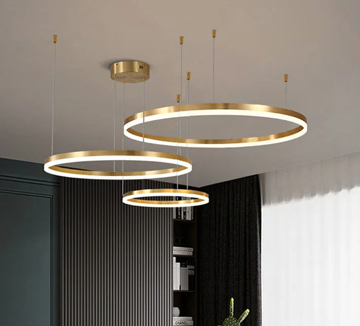 Modern copper and acrylic circle chandelier with remote control for living room ceiling