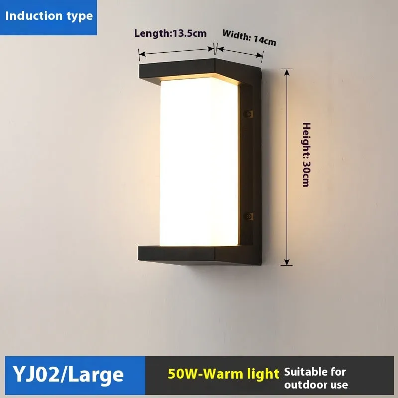 IP65-rated outdoor wall light with acrylic lampshade and aluminium body for garden use.