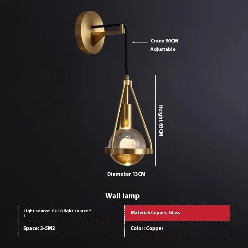 Modern copper and crystal chandelier with multiple light heads in a minimalist design.