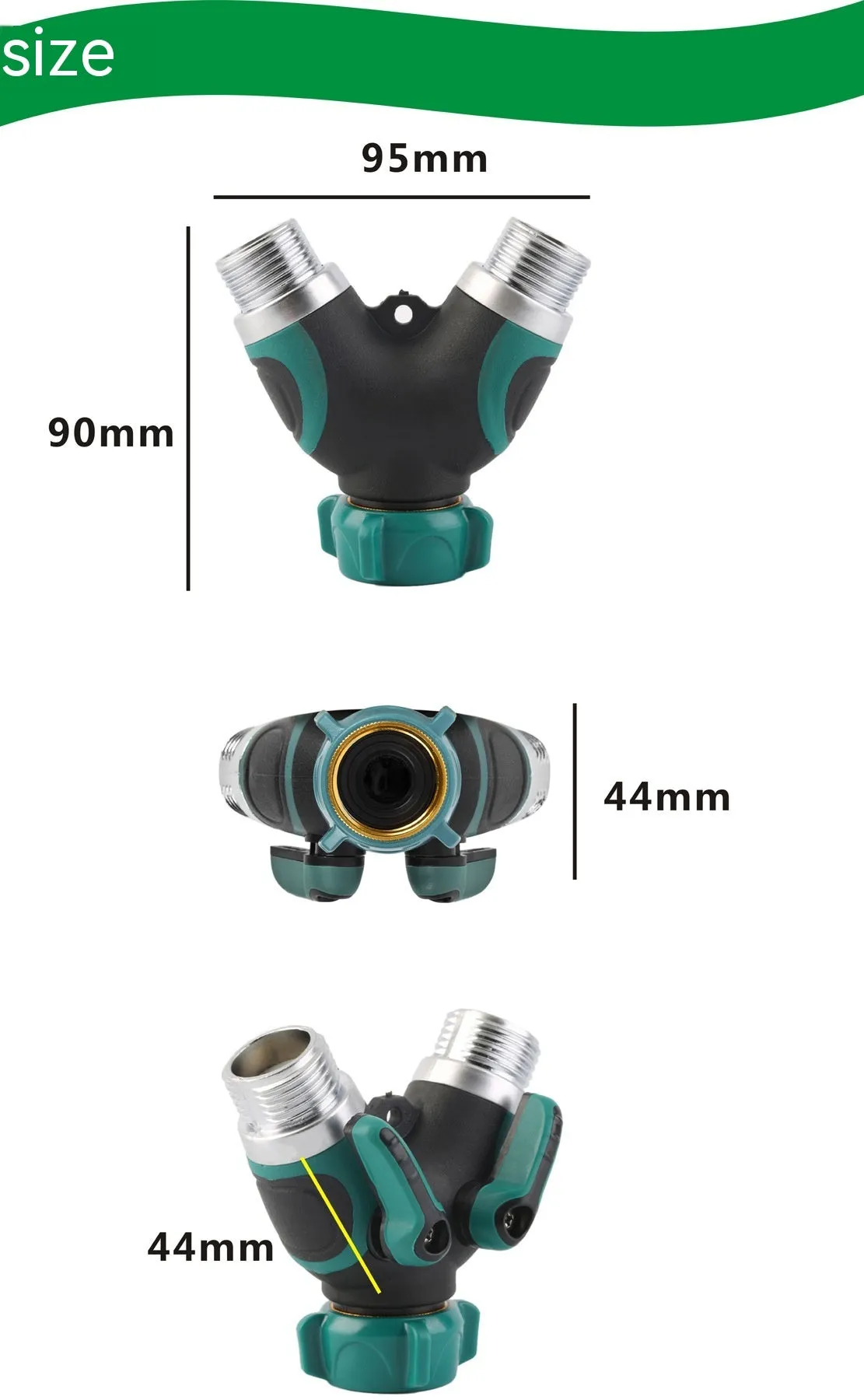 Zinc alloy garden hose ball valve diverter with 6-point double pass design for watering systems