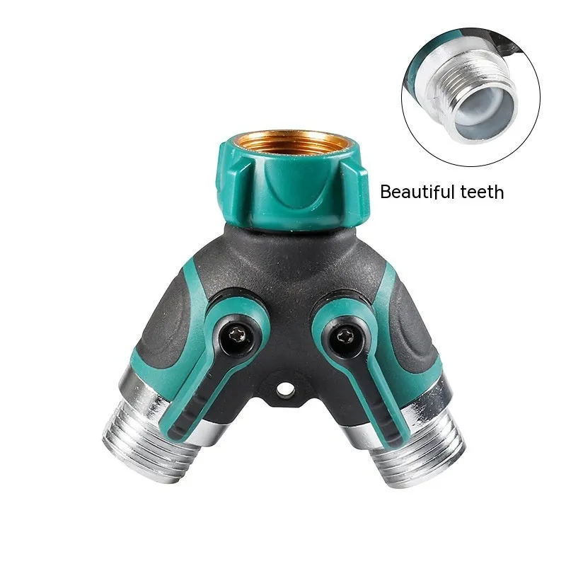 Zinc alloy garden hose ball valve diverter with 6-point double pass design for watering systems