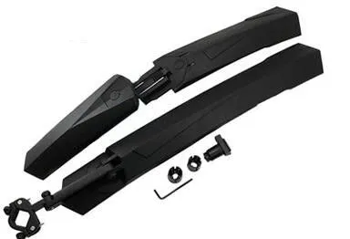 Bicycle mudguard set showing front and rear plastic fenders with quick-release mounting hardware