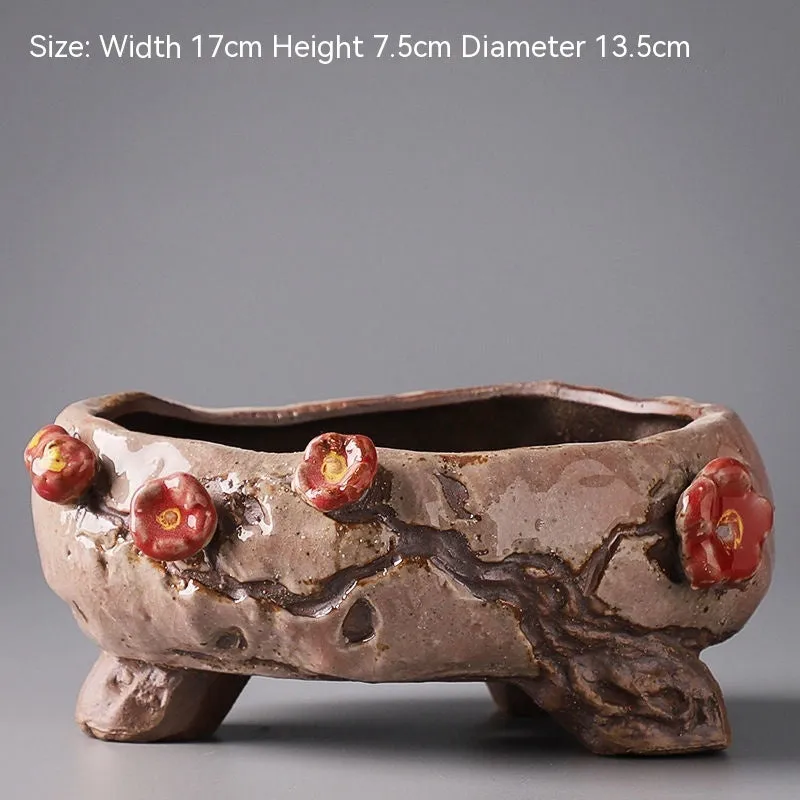 Hand-painted ceramic combination pot for meat plants and flowers with pastoral design