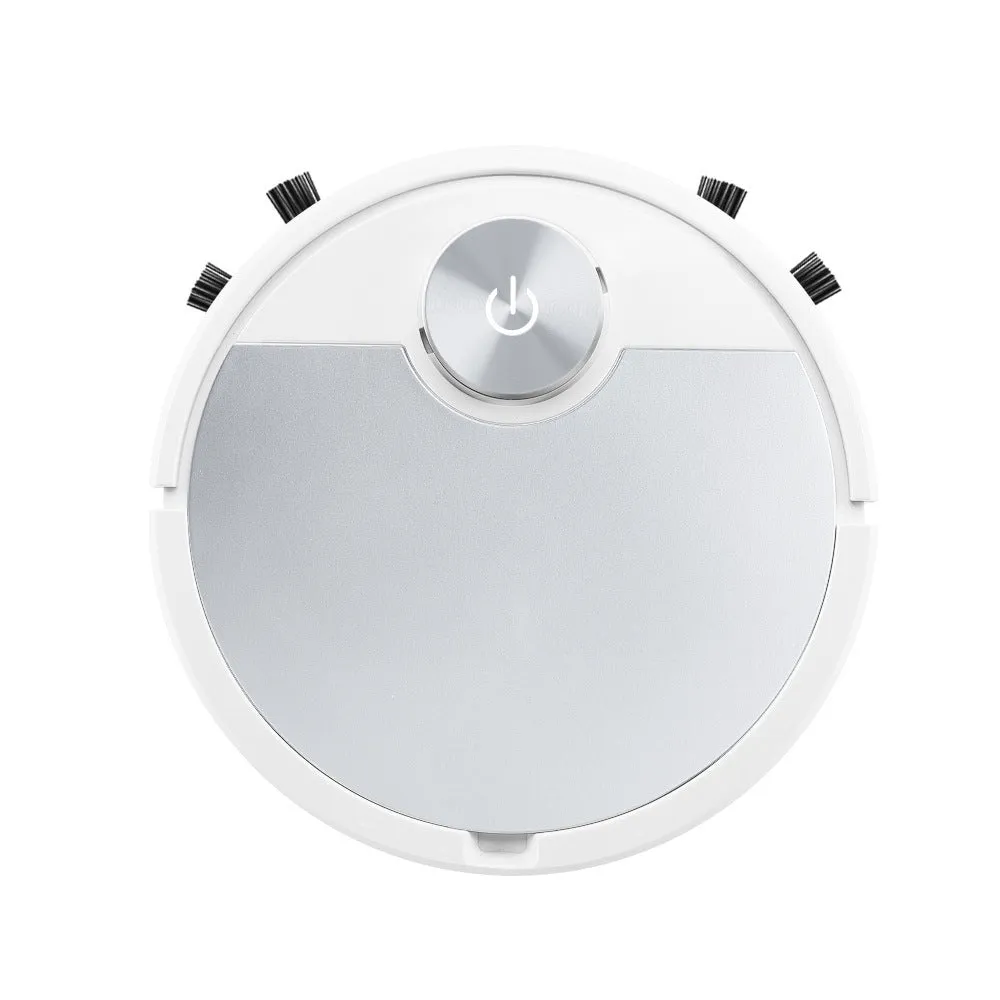 Golden robotic vacuum cleaner with remote control on a home floor
