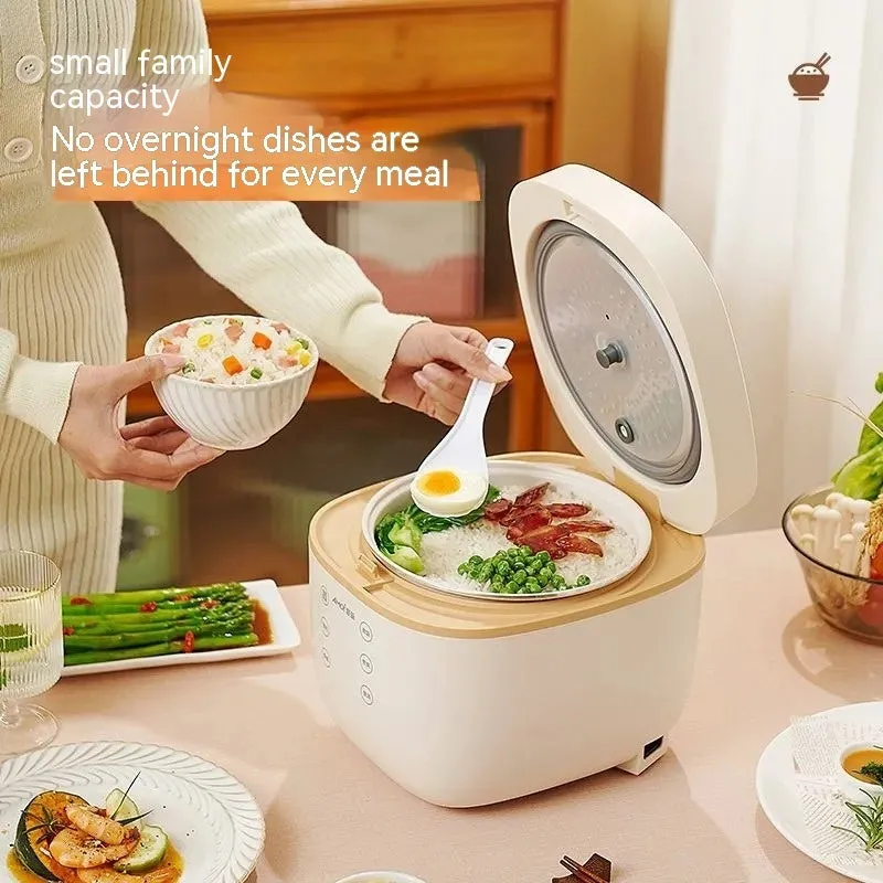 White or beige 3L intelligent multi-function rice cooker with black inner pot and accessories
