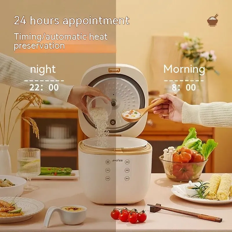 White or beige 3L intelligent multi-function rice cooker with black inner pot and accessories