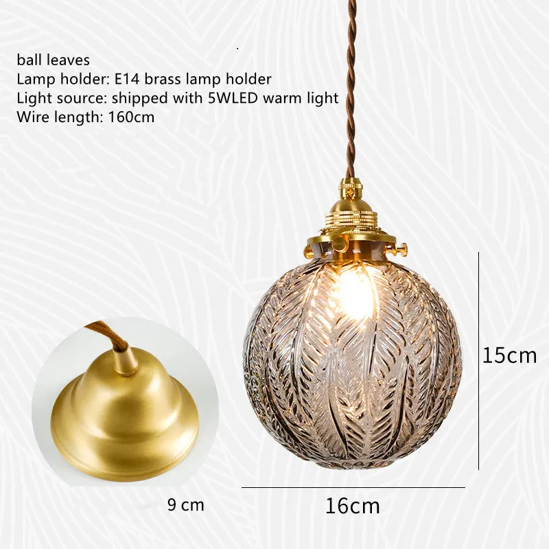 Japanese vintage copper and glass chandelier with round five-cup leaf design for entrance
