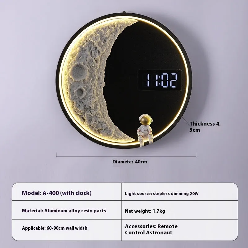40cm circular moon wall lamp with LED backlight and black metal frame