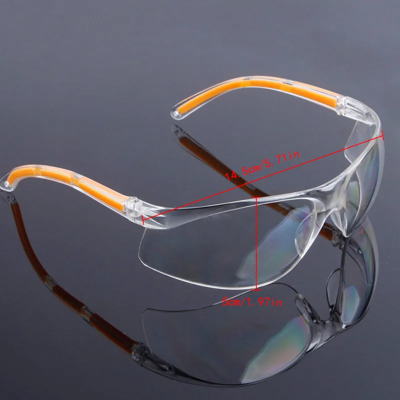 Transparent safety goggles with yellow frame made from impact-resistant polycarbonate