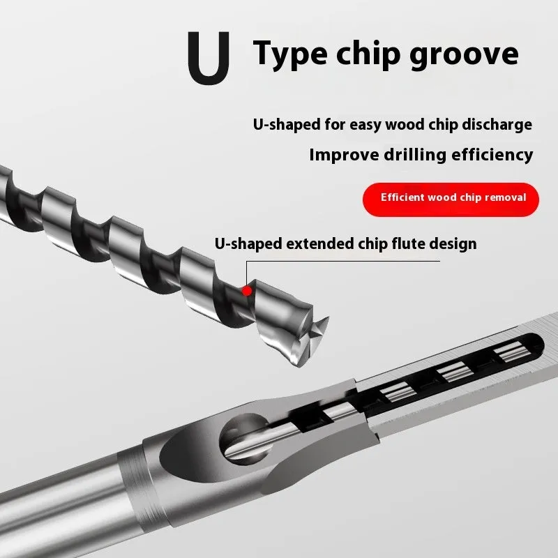 12.7mm carbon steel square hole drill bit set showing drill sleeve and drill core for woodworking.