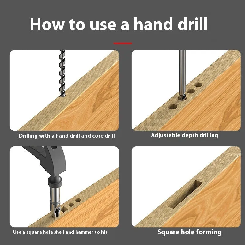 12.7mm carbon steel square hole drill bit set showing drill sleeve and drill core for woodworking.