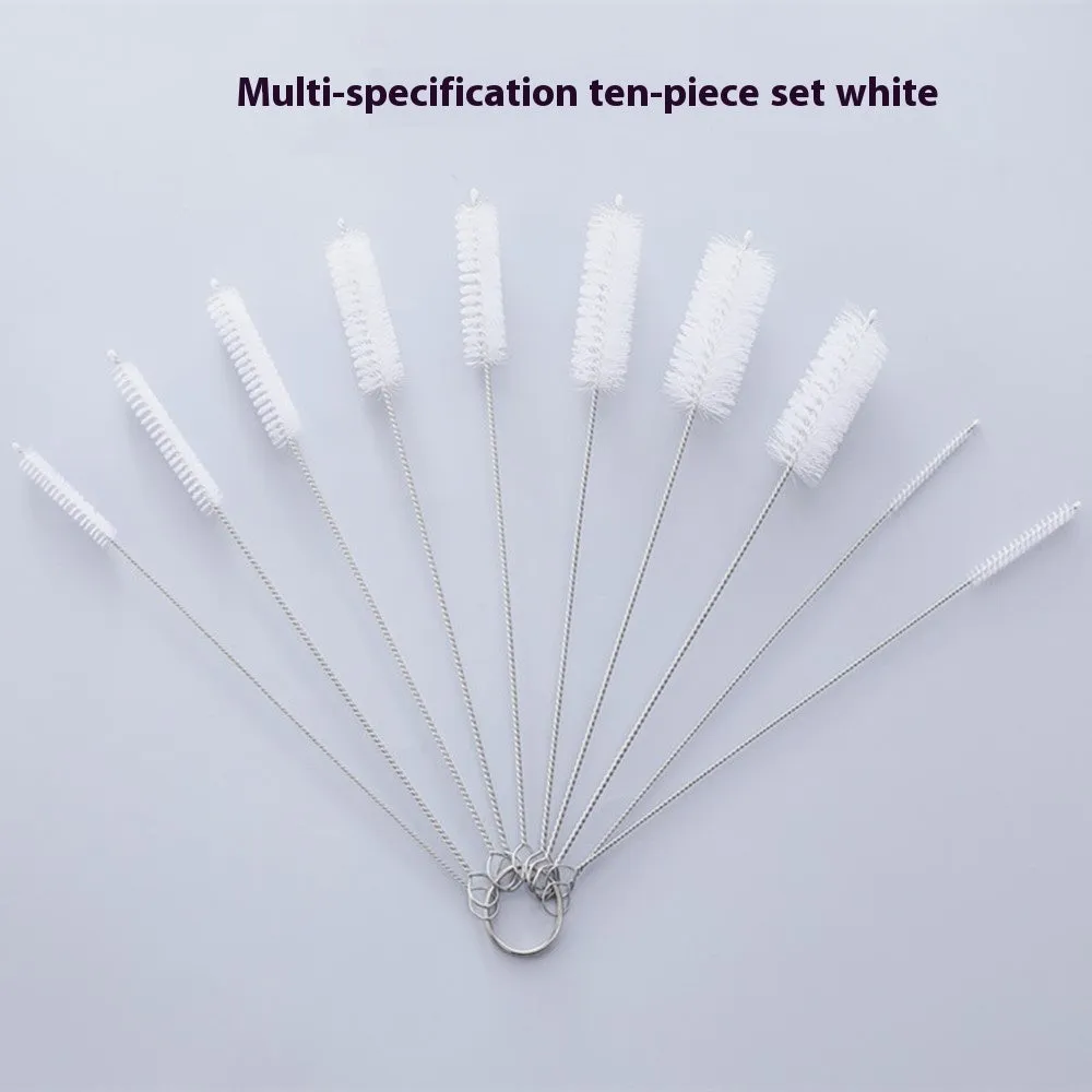 Set of stainless steel handled cleaning brushes with nylon bristles for straws and bottles.
