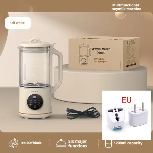 Milky white automatic cytoderm breaking soybean milk maker with glass body and touch control panel.