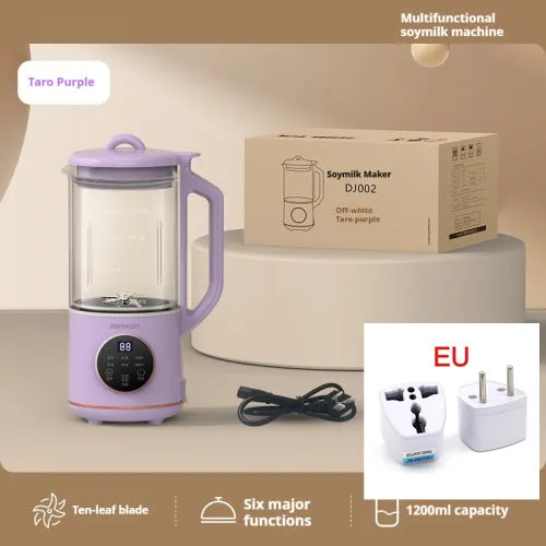 Milky white automatic cytoderm breaking soybean milk maker with glass body and touch control panel.