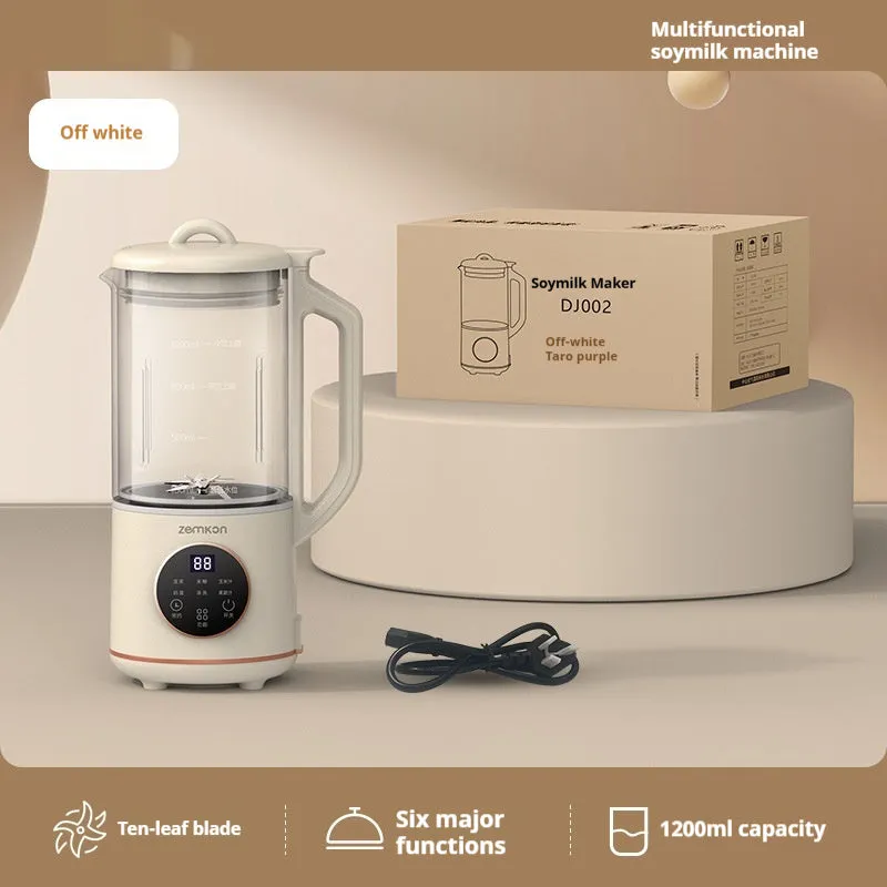 Milky white automatic cytoderm breaking soybean milk maker with glass body and touch control panel.