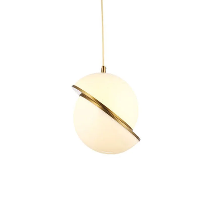 White spherical LED pendant light with adjustable chain for dining room or bedroom ceiling mounting