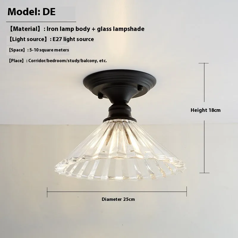 American retro single-head pendant lamp with glass cover for ceiling mounting.