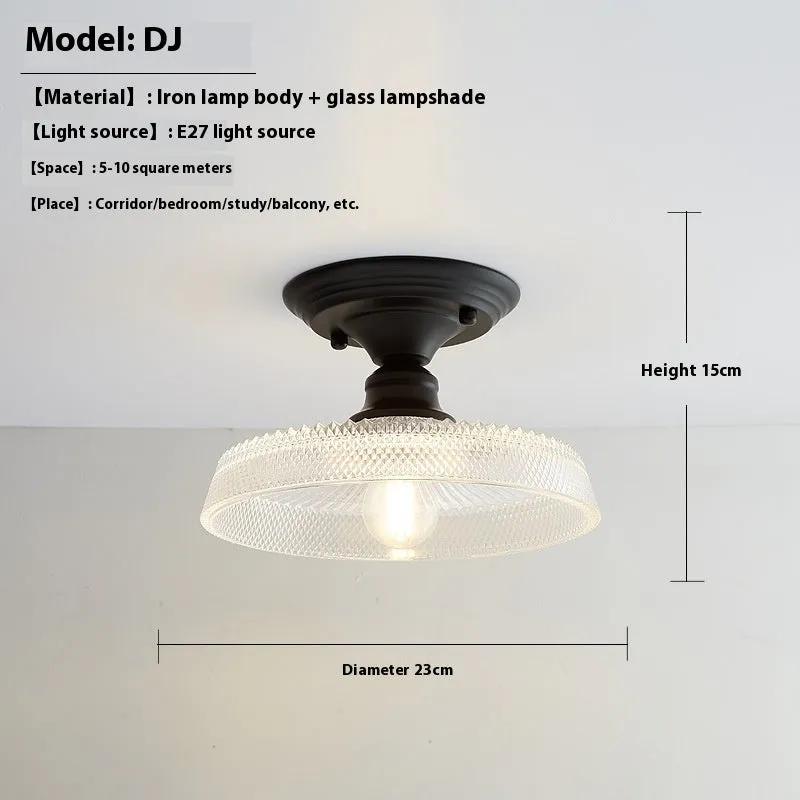 American retro single-head pendant lamp with glass cover for ceiling mounting.