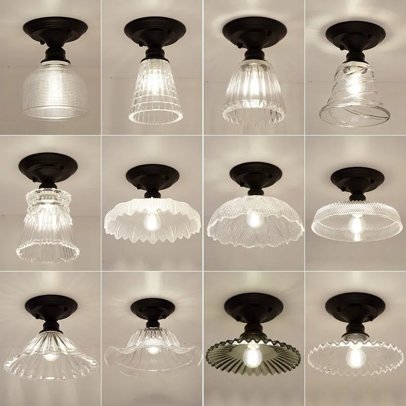 American retro single-head pendant lamp with glass cover for ceiling mounting.