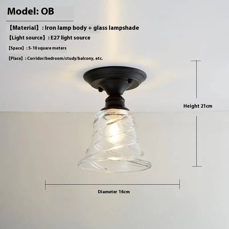 American retro single-head pendant lamp with glass cover for ceiling mounting.