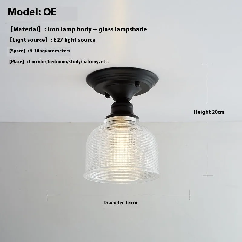 American retro single-head pendant lamp with glass cover for ceiling mounting.