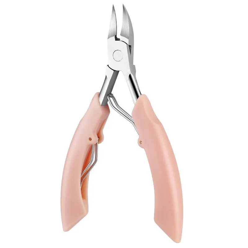 Bevel groove nail slot pliers in black, red, blue, pink and white colours on a white background.