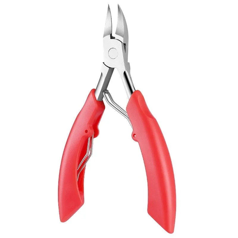 Bevel groove nail slot pliers in black, red, blue, pink and white colours on a white background.