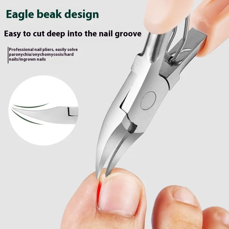 Bevel groove nail slot pliers in black, red, blue, pink and white colours on a white background.