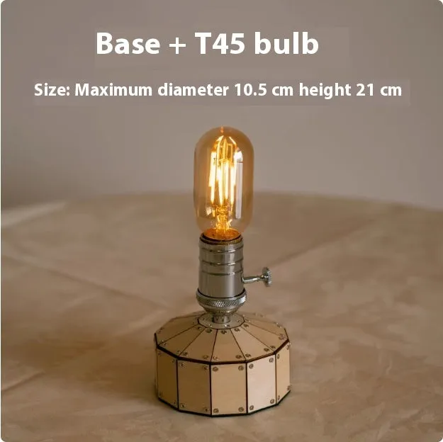 Retro glass USB charging bedside lamp with wooden base and ST64 style bulb