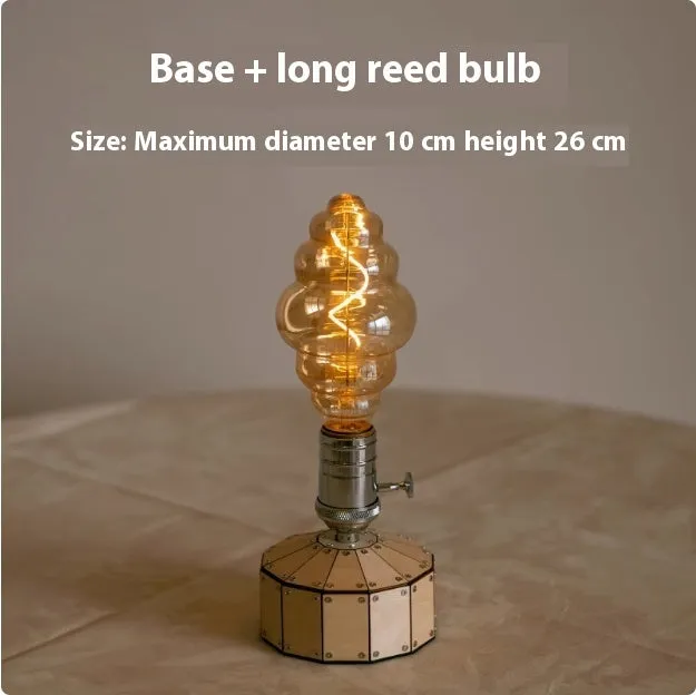 Retro glass USB charging bedside lamp with wooden base and ST64 style bulb