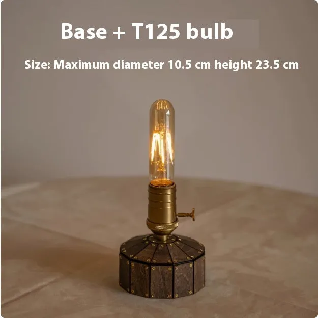 Retro glass USB charging bedside lamp with wooden base and ST64 style bulb