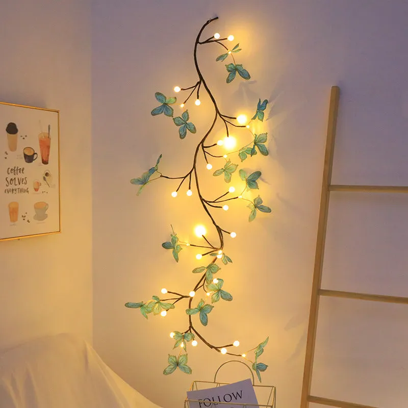 Flexible LED butterfly tree rattan lamp with colour-changing lights and USB power connection