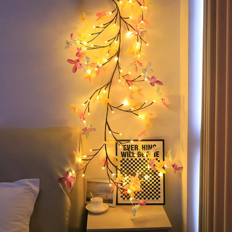 Flexible LED butterfly tree rattan lamp with colour-changing lights and USB power connection