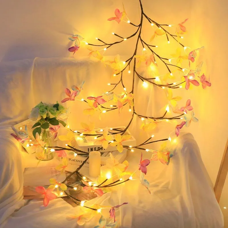Flexible LED butterfly tree rattan lamp with colour-changing lights and USB power connection