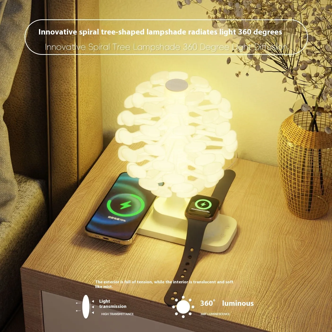 Spiral tree design LED table lamp with geometric modelling in white colour