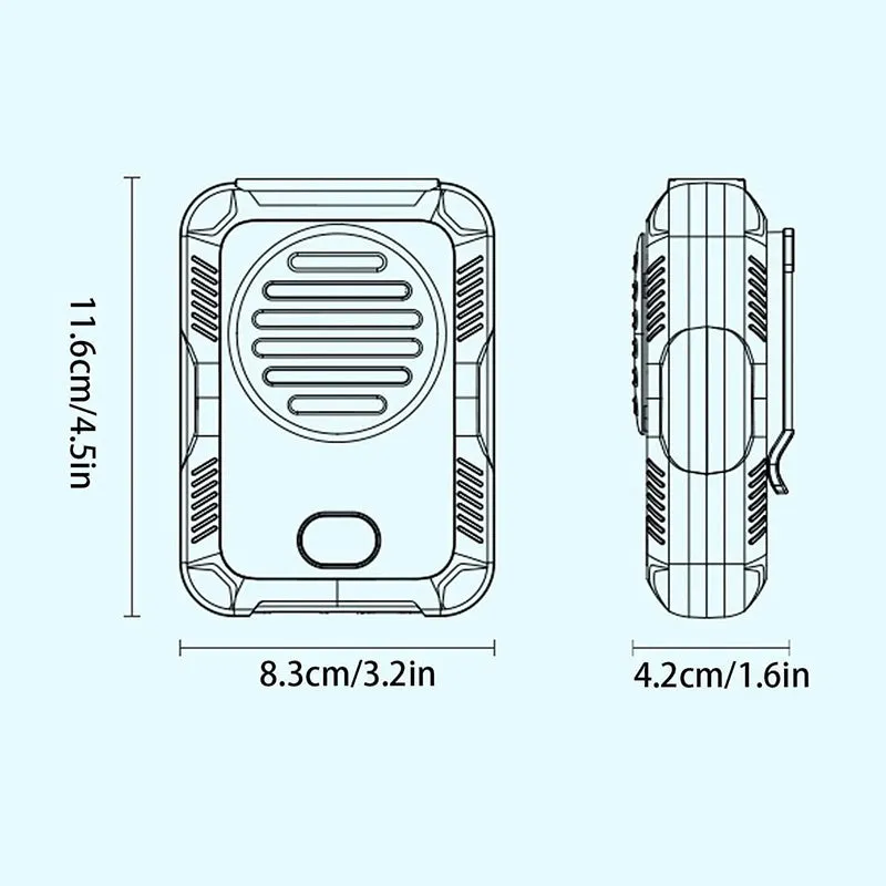 Green leafless waist hanging fan with USB charging port for outdoor sports cooling