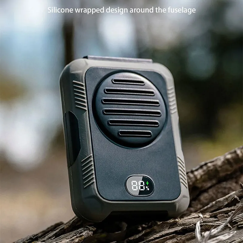 Green leafless waist hanging fan with USB charging port for outdoor sports cooling