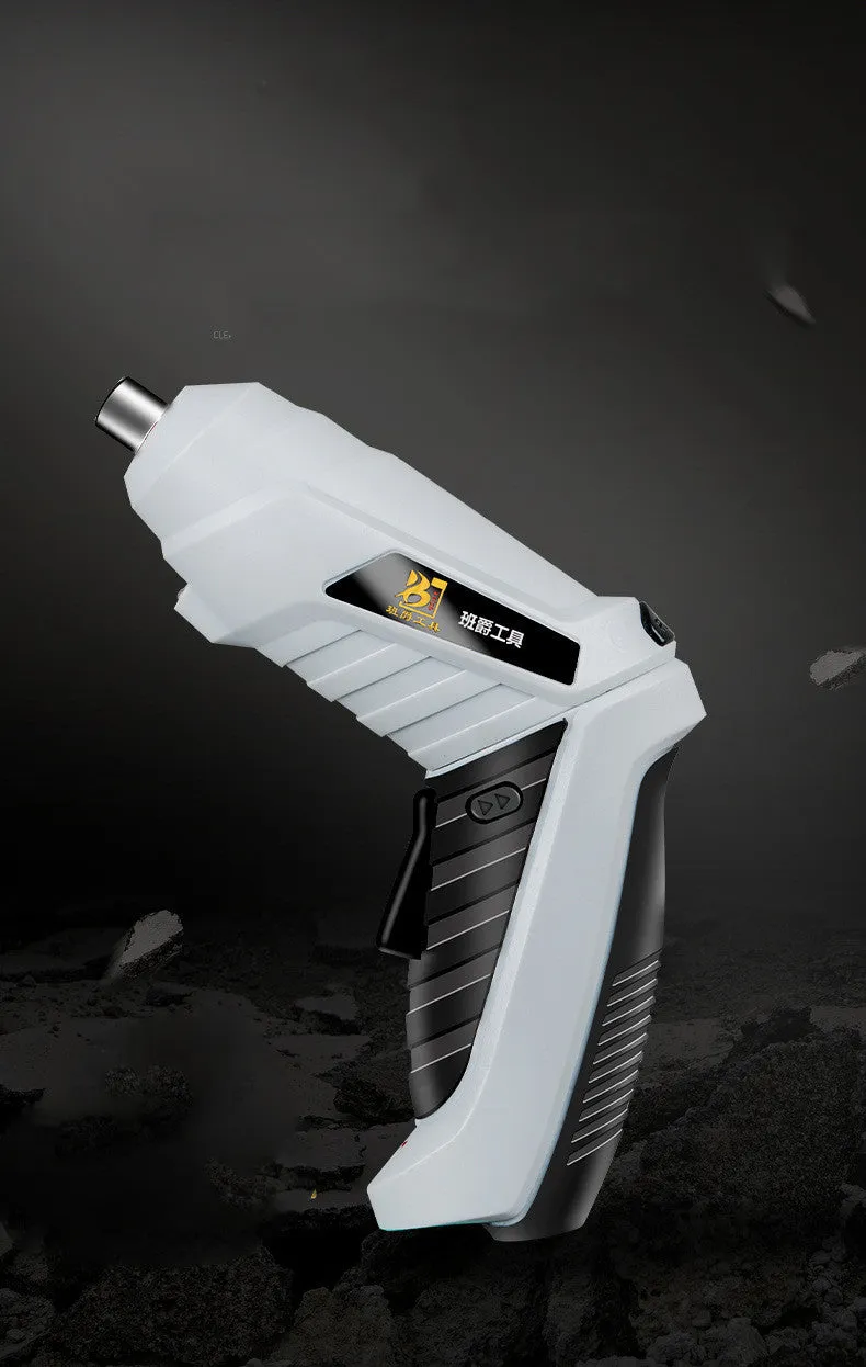 Rechargeable lithium battery mini screwdriver with pistol grip in multiple set configuration options.