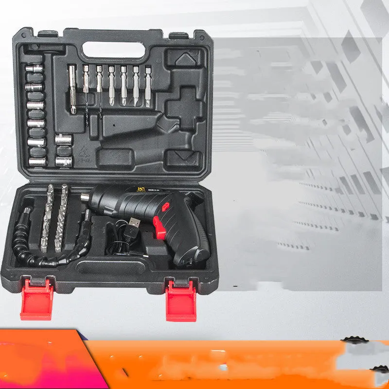Rechargeable lithium battery mini screwdriver with pistol grip in multiple set configuration options.