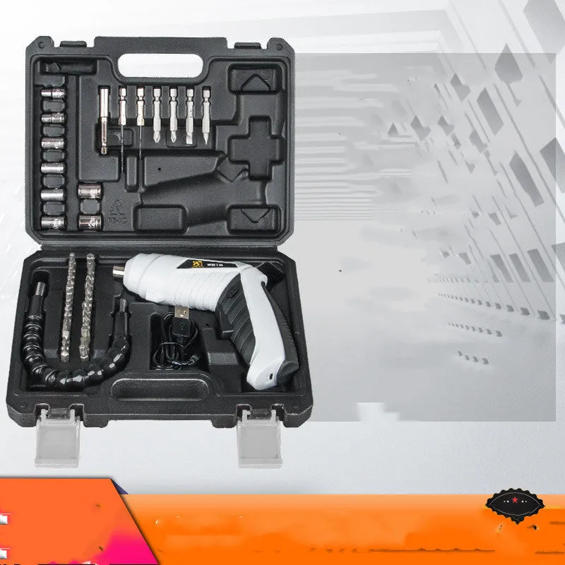 Rechargeable lithium battery mini screwdriver with pistol grip in multiple set configuration options.