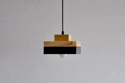 Japanese style solid wood chandelier with zinc alloy fittings, shown in round and square matte black and white finishes.