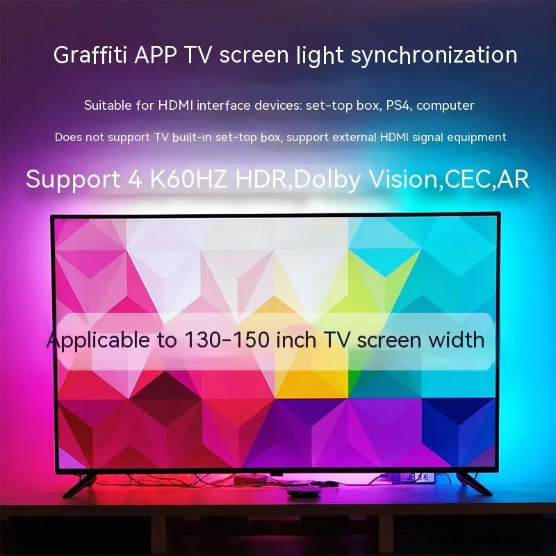 TV sync ambience light streamer with colourful LED backlighting behind television