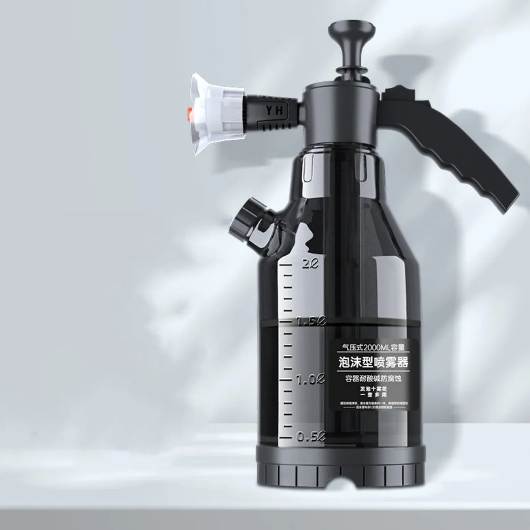 Handheld car wash foam sprayer with 2 litre tank and foam brush attachment