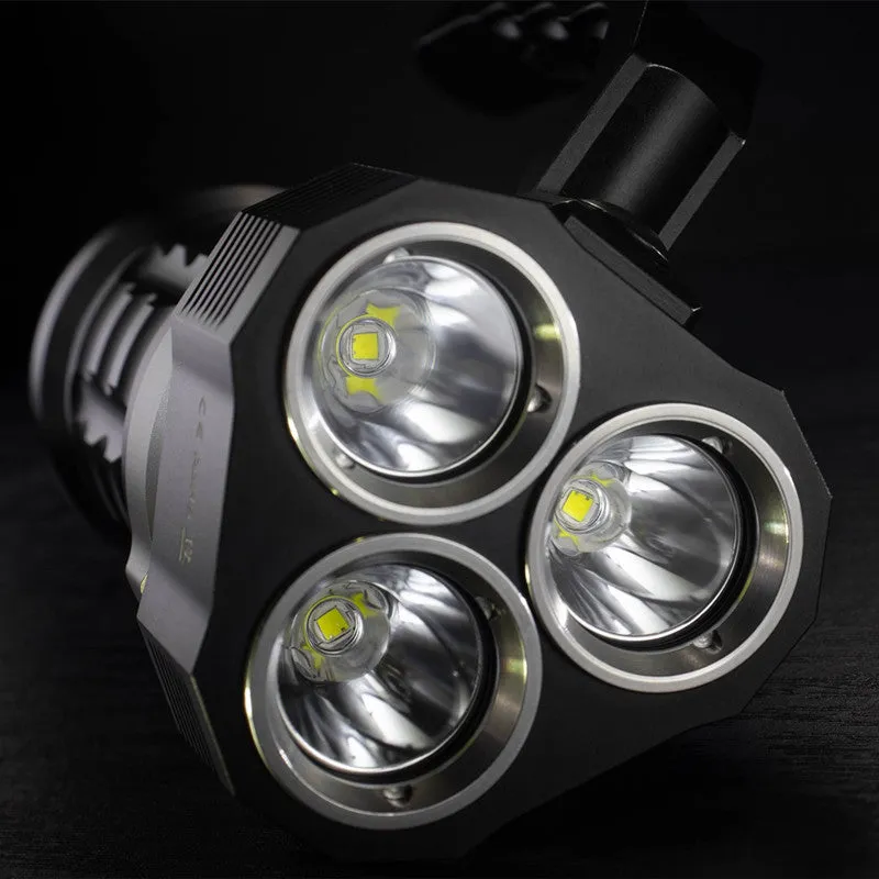 Aluminium alloy diving and outdoor flashlight with 350 lumen output, 18cm length.