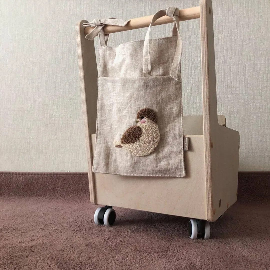 Khaki cotton linen hanging storage bag with one pocket for bedside organisation