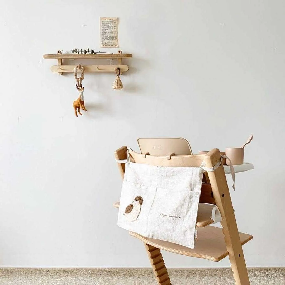 Khaki cotton linen hanging storage bag with one pocket for bedside organisation