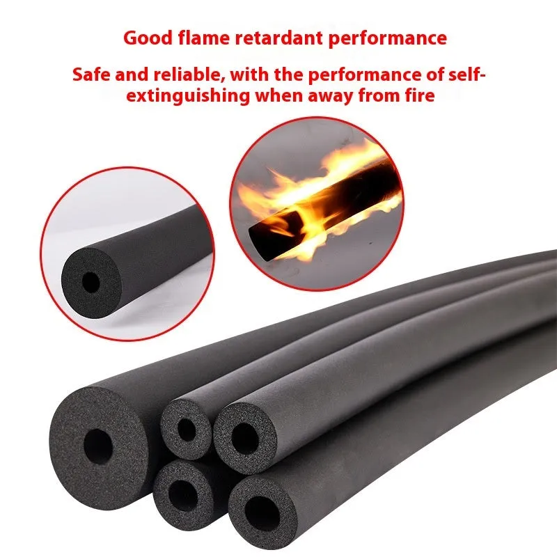 Self-adhesive rubber and plastic pipe insulation tubing in various thicknesses and diameters.