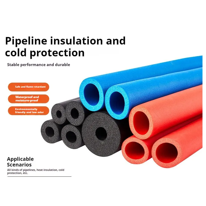 Self-adhesive rubber and plastic pipe insulation tubing in various thicknesses and diameters.