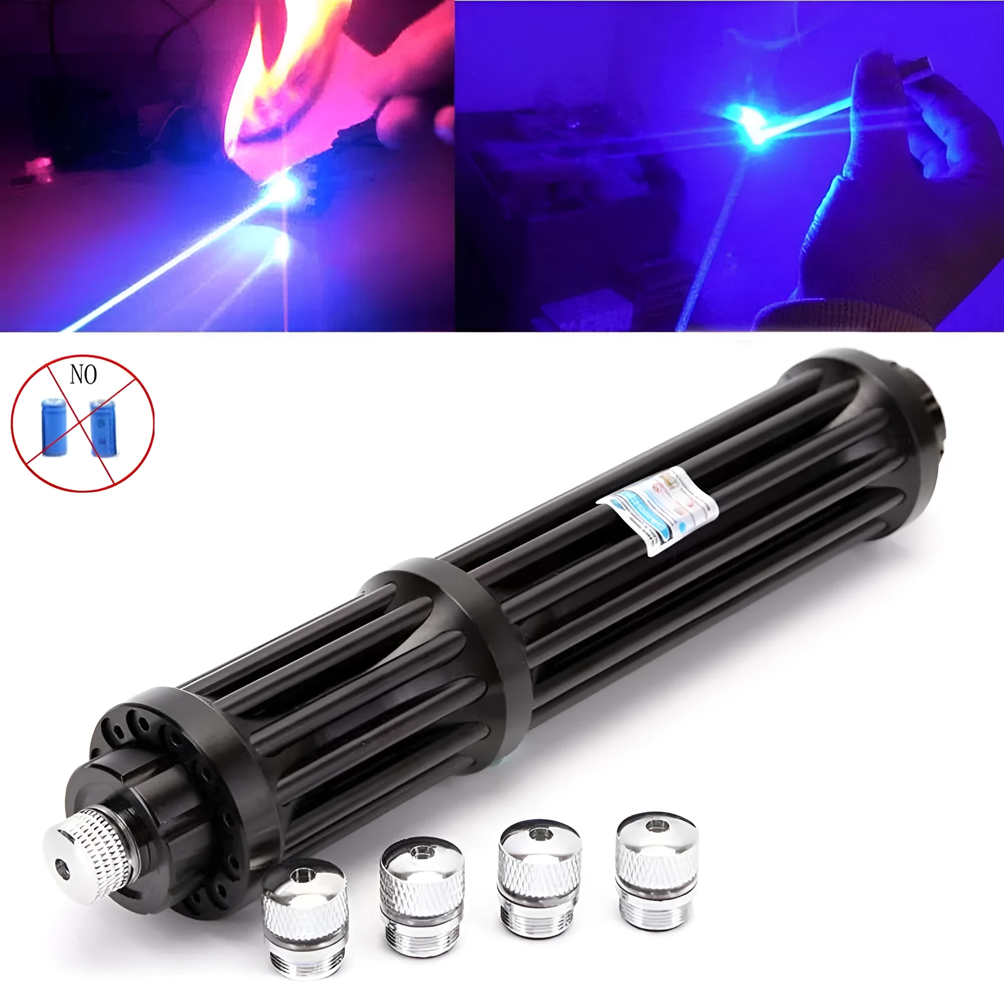 Black anodised aluminium tactical flashlight with laser indicator in B017 blue style