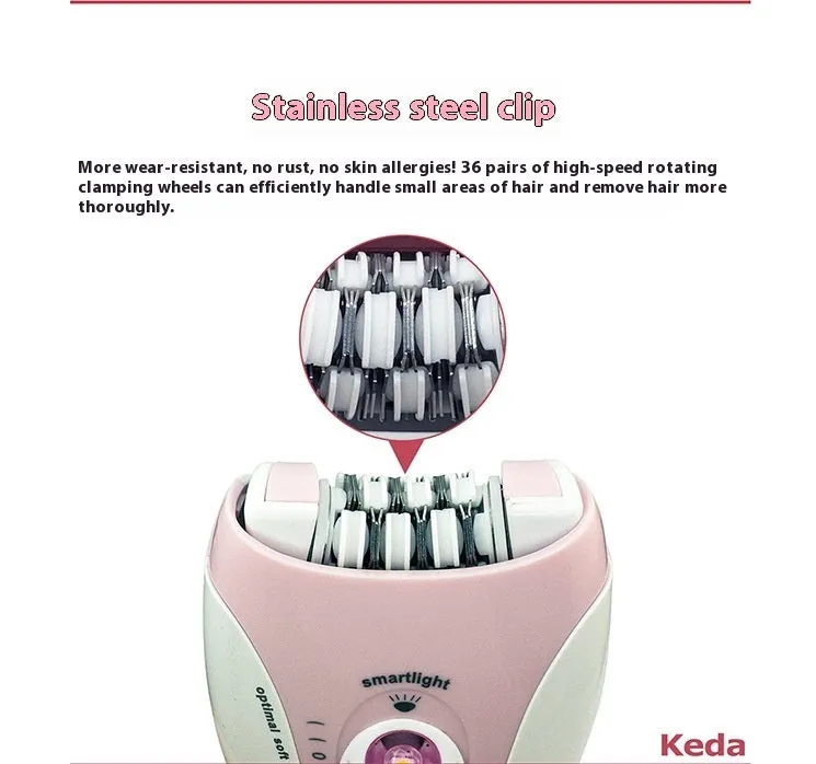 KEDA-216 coloured USB electric hair removal device with brush and charger